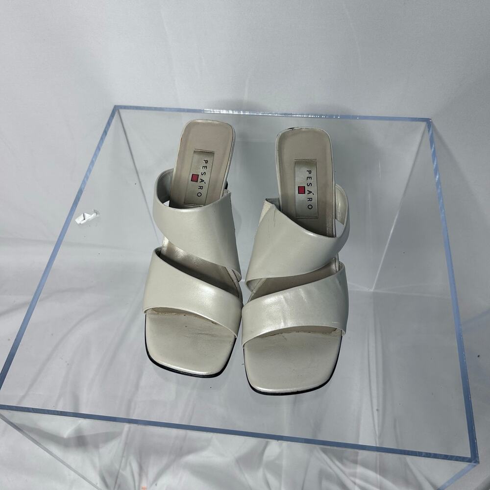 Pesaro White Leather Wedge Sandals Made Germany 90s Minimalist